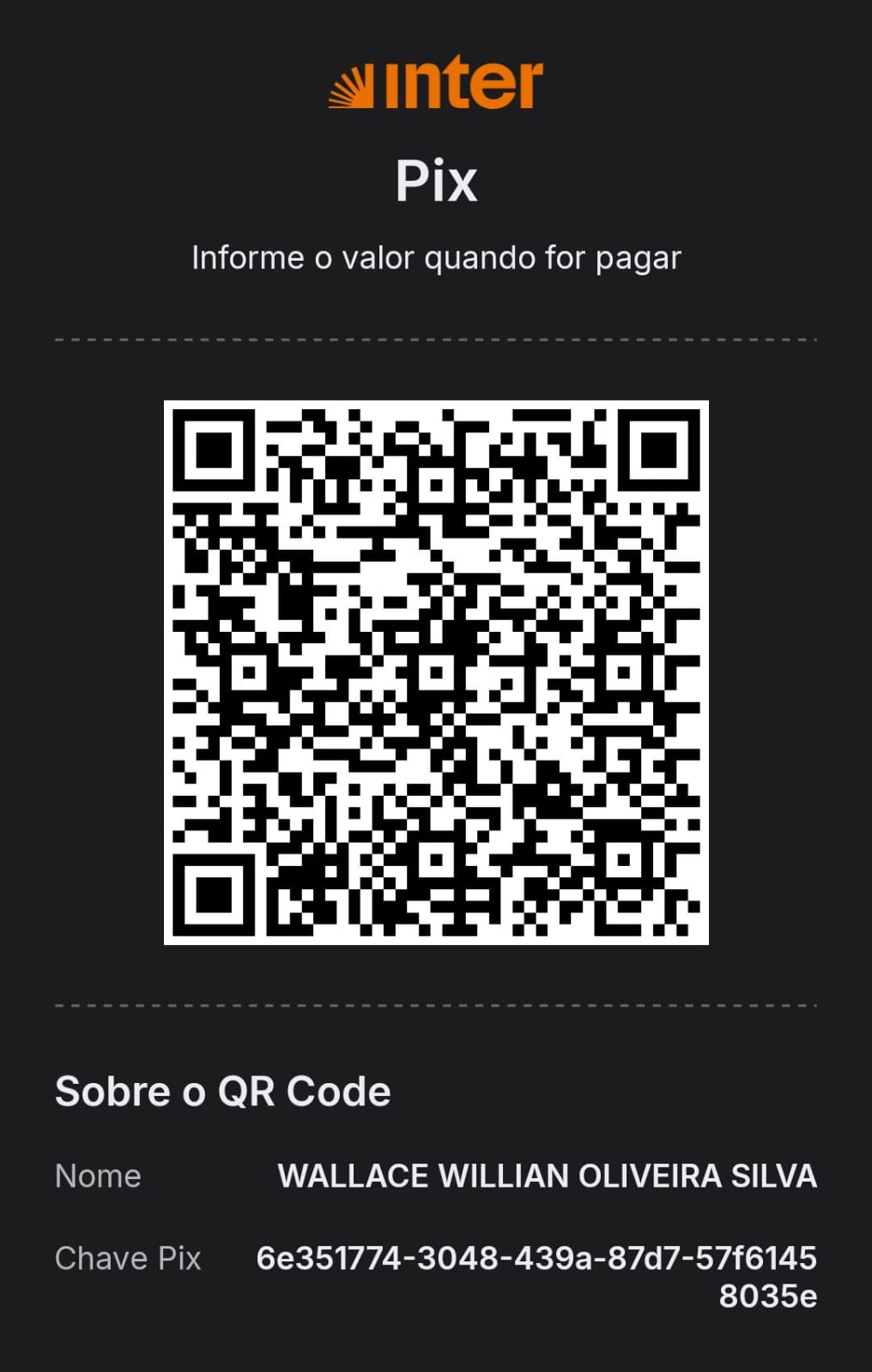 QR Code Pix para apoiar o TreinoApp
